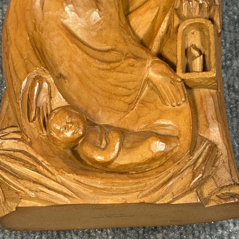 Hand Carved Wood Nativity Holy Family Figurine Sculpture Joseph Mary Jesus 10.5